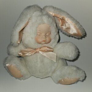 VTG Cape Craftsmen White Bunny Rabbit Plush Vinyl Face Wind-Up NOT WORKING Read